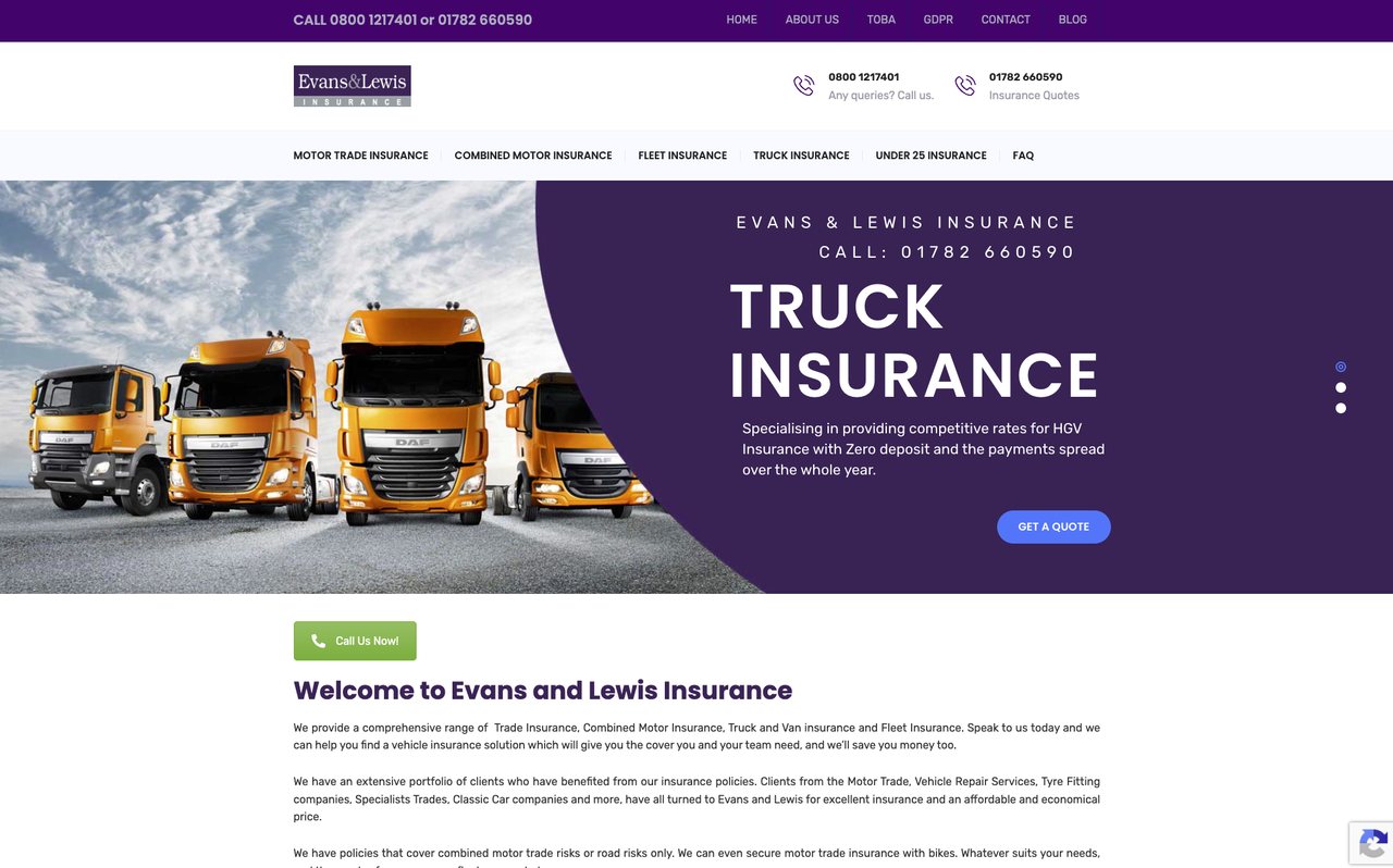 Evans & Lewis Insurance website